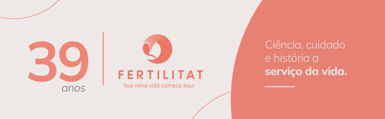 Banner aniversário do Fertilitat,comemorando 39 anos de histórias na reprodução assistida.